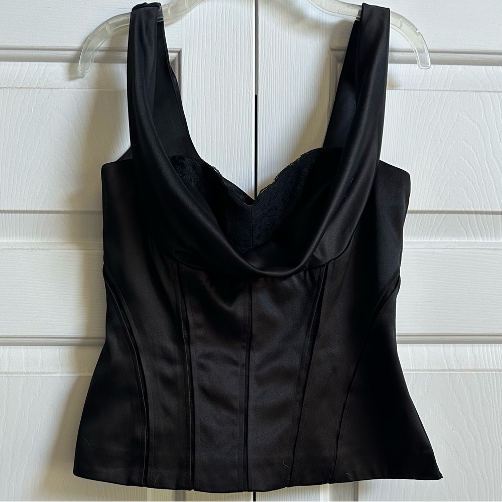 White House Black Market Black Boustier Style Blouse/Tank, Lace Accent, Size 2